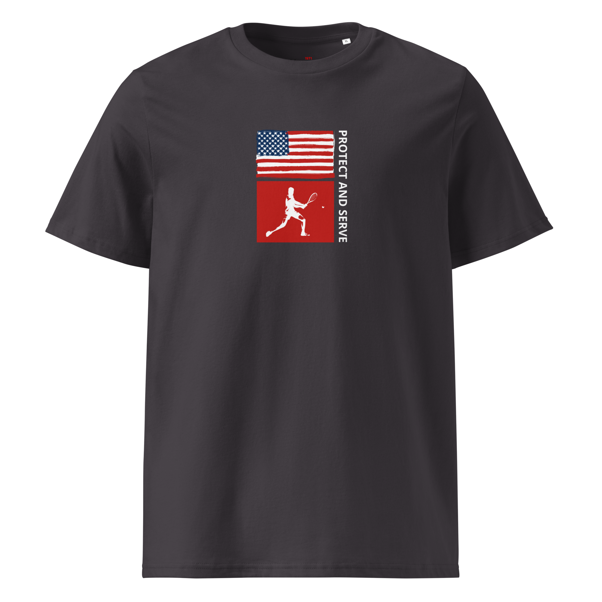Men's Protect And Serve organic cotton tee in anthracite, front view